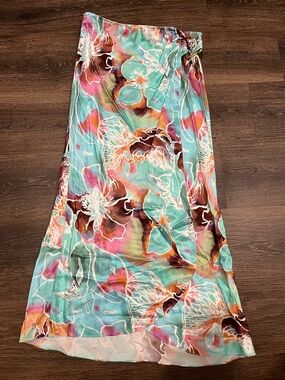 Rails Floral Wrap Skirt in Aqua, Pink, Brown